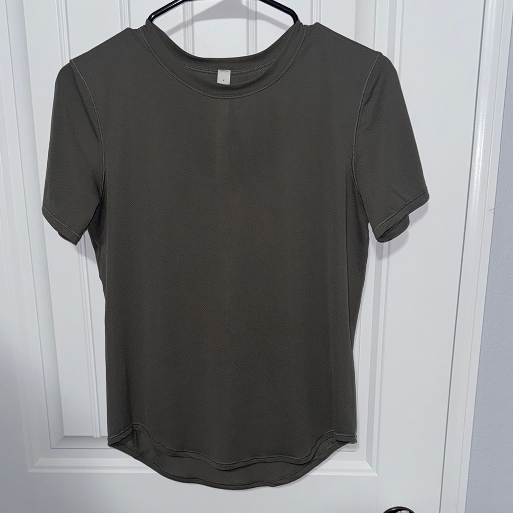 Lululemon army green high neck running and training t-shirt